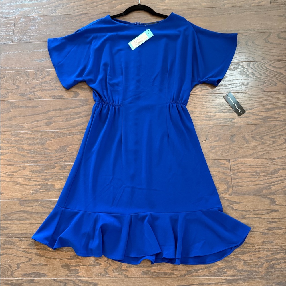 Donna Morgan Brenda Ruffle Hem Dress Cobalt Blue Size 6 NWT